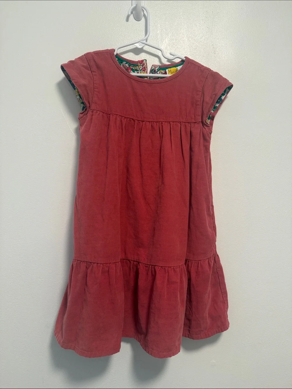Mini Boden Dusty Rose Corduroy Dress with Floral Trim